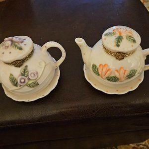 two trinket jewelry box Ks collection tea pot 3inches tall 4inches wide